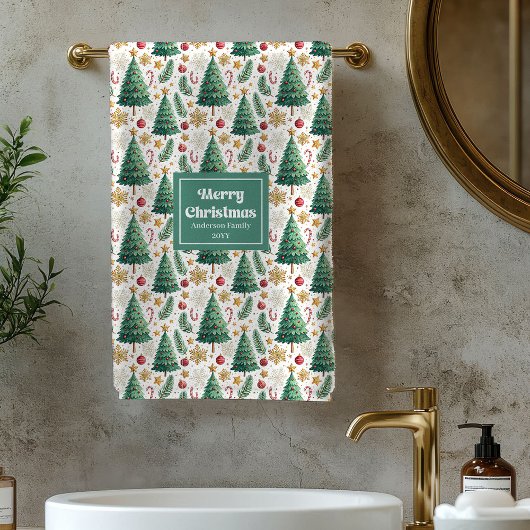 Rustic Christmas trees red green gold bath towel Bad Handdoek