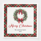 Rustic Christmas Wreath Napkins Red Green Pattern Servet (Voorkant)