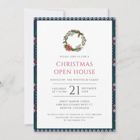 Rustic Christmas Wreath Open House Party Kaart (Voorkant)