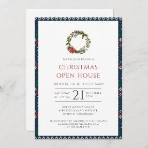 Rustic Christmas Wreath Open House Party Kaart