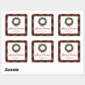 Rustic Christmas Wreath Red Green Plaid Stickers (Vel)