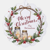 Rustic Christmas Wreath with Holly  Ornament Kaart (Achterkant)