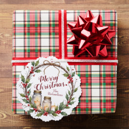 Rustic Christmas Wreath with Holly  Ornament Kaart