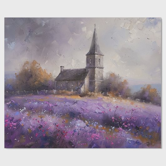 Rustic Church en Paarse Wildflowers Decoupage Cadeaupapier (Vlak)