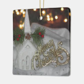Rustic Church Lights Merry Kerstmis 1:17 Keramisch Ornament (Links)