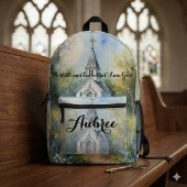 Rustic Church Path in Wildflower Meadow Bedrukte Rugzak