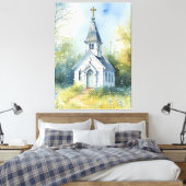 Rustic Church Path in Wildflower Meadow Canvas Afdruk (Insitu (Slaapkamer))