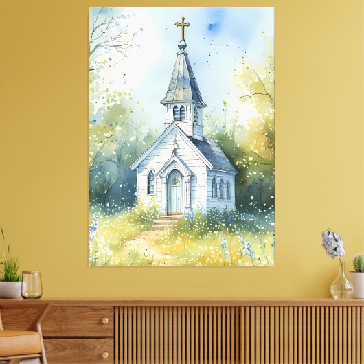 Rustic Church Path in Wildflower Meadow Canvas Afdruk (Insitu (Woonkamer))