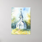 Rustic Church Path in Wildflower Meadow Canvas Afdruk (Voorkant)