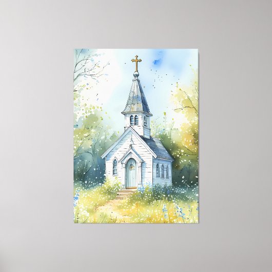 Rustic Church Path in Wildflower Meadow Canvas Afdruk (Voorkant)