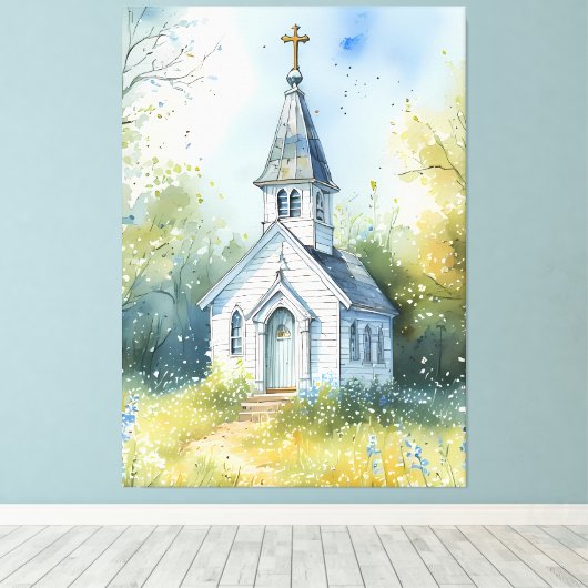 Rustic Church Path in Wildflower Meadow Canvas Afdruk (Insitu (Houten vloer))