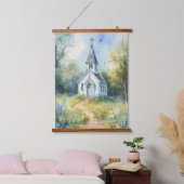 Rustic Church Path in Wildflower Meadow Hangend Wandkleed (Slaapkamer)