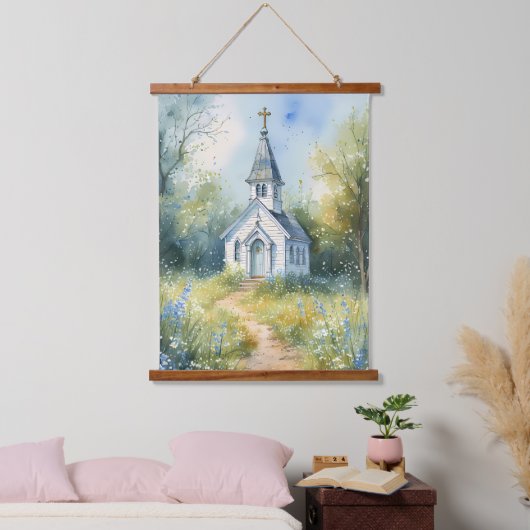 Rustic Church Path in Wildflower Meadow Hangend Wandkleed (Slaapkamer)