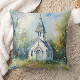 Rustic Church Path in Wildflower Meadow Kussen