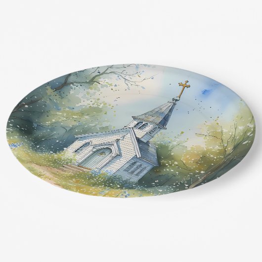 Rustic Church Path in Wildflower Meadow Papieren Bordje (Gekanteld)