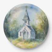 Rustic Church Path in Wildflower Meadow Papieren Bordje (Voorkant)