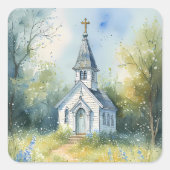 Rustic Church Path in Wildflower Meadow Vierkante Sticker (Voorkant)