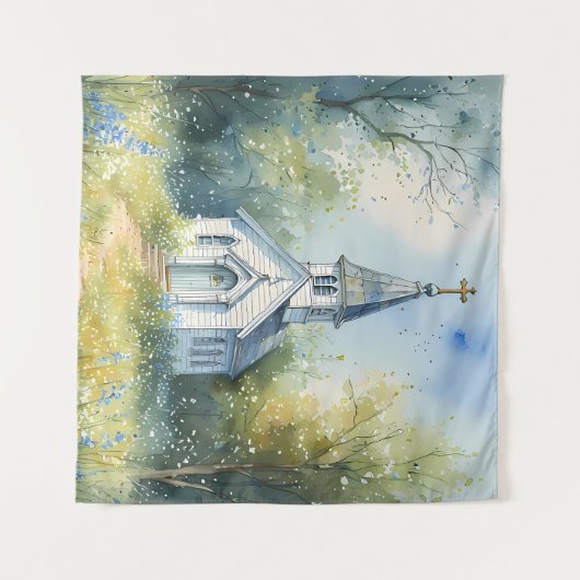 Rustic Church Path in Wildflower Meadow Wandkleed (Voorkant (horizontaal))