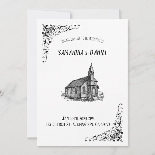 Rustic Church Wedding Invitation Kaart (Voorkant)