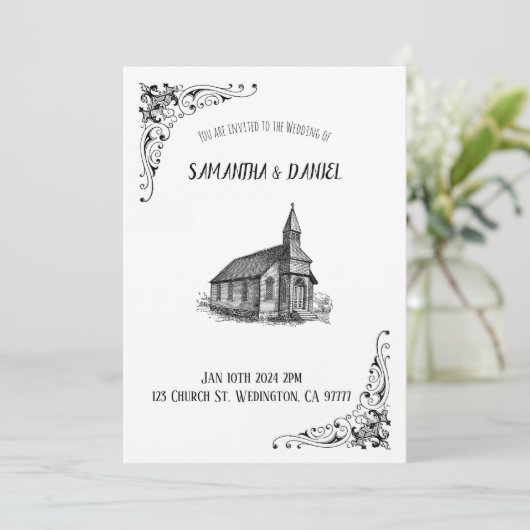Rustic Church Wedding Invitation Kaart (Staand voorkant)