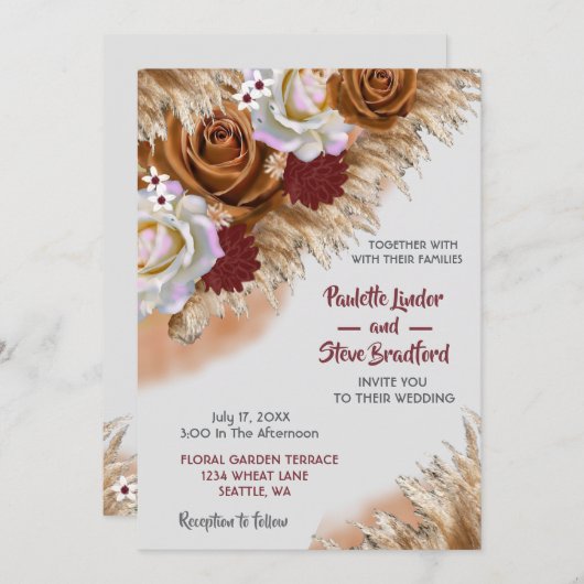 Rustic Cinnamon Roos Wildflower Boho Wedding Kaart (Voorkant / Achterkant)