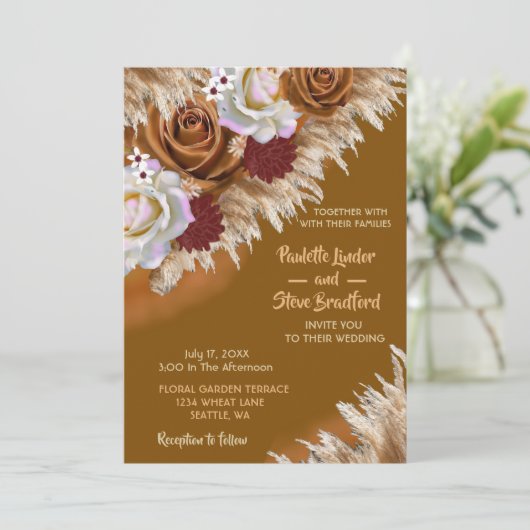 Rustic Cinnamon Roos Wildflower Boho Wedding Kaart (Staand voorkant)