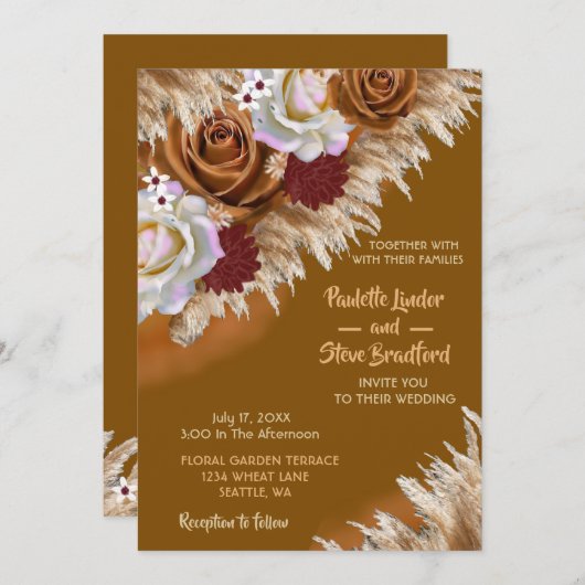 Rustic Cinnamon Roos Wildflower Boho Wedding Kaart (Voorkant / Achterkant)