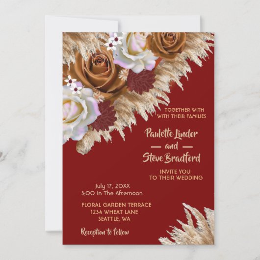 Rustic Cinnamon Roos Wildflower Bourgondische brui Kaart (Voorkant)