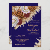 Rustic Cinnamon Roos Wildflower Navy Blue Wedding Kaart (Voorkant / Achterkant)