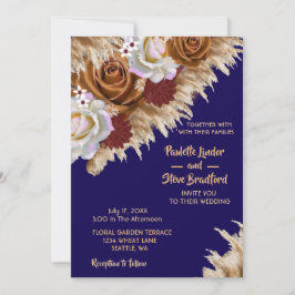 Rustic Cinnamon Roos Wildflower Navy Blue Wedding Kaart