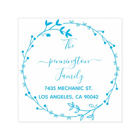 Rustic Circle Bloemen Handgeschreven retour adres Zelfinktende Stempel (Design)