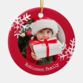 Rustic Circle Fotoversiering met sneeuwvlokken Keramisch Ornament (Voorkant)