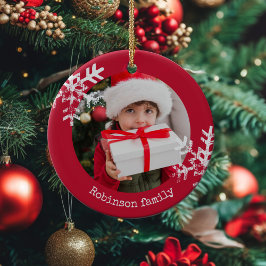 Rustic Circle Fotoversiering met sneeuwvlokken Keramisch Ornament