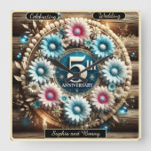 Rustic Circle: Vijfde Jubileum Bloemen Creatie Vierkante Klok (Voorkant)