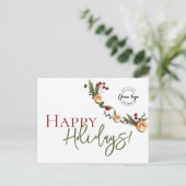 Rustic Citrus Garland Business Holiday with logo Feestdagenkaart (Staand voorkant)