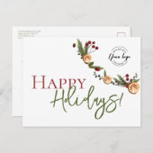 Rustic Citrus Garland Business Holiday with logo Feestdagenkaart (Voorkant / Achterkant)