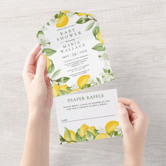 Rustic Citrus Lemon Orchard Baby shower All In One Uitnodiging (Afscheurbaar)