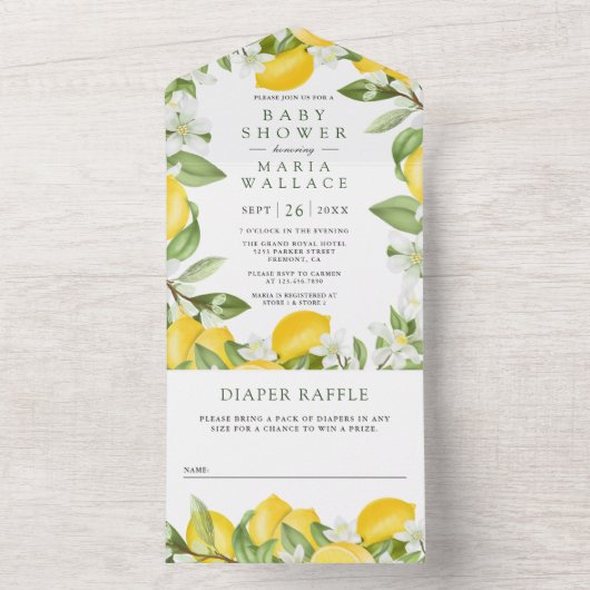 Rustic Citrus Lemon Orchard Baby shower All In One Uitnodiging (Binnen)