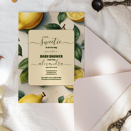Rustic Citrus Lemon Orchard Baby shower Kaart