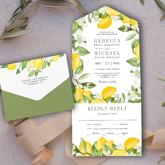 Rustic Citrus Lemon Orchard Wedding All In One Uitnodiging