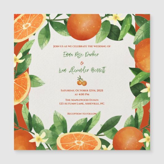 Rustic Citrus Orchard Magnetic Wedding Invitation (Voorkant)