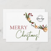 Rustic Citrus & Pine Corporate Merry Christmas Feestdagenkaart (Voorkant / Achterkant)