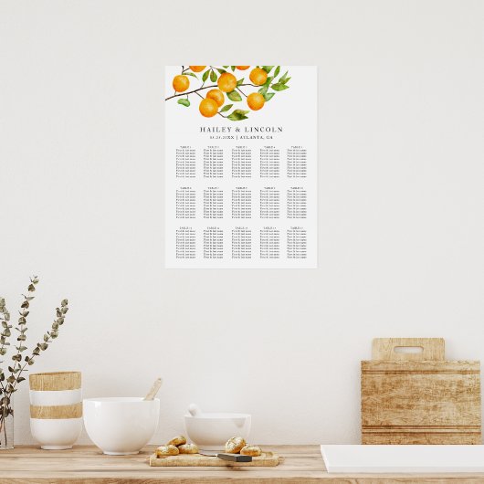 Rustic Citrus Summer Wedding Seating Chart Poster (Keuken)