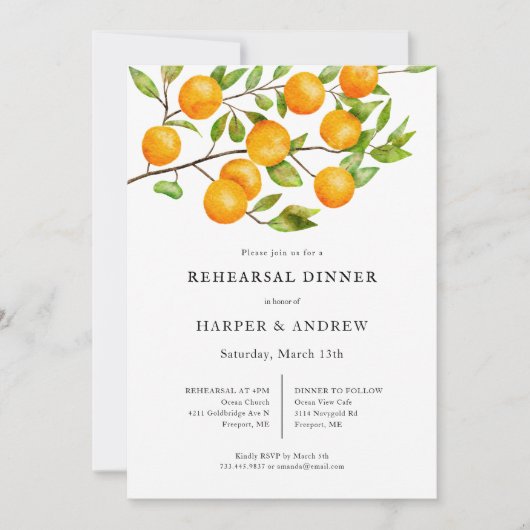 Rustic Citrus Wedding Rehearsal Dinner Kaart (Voorkant)