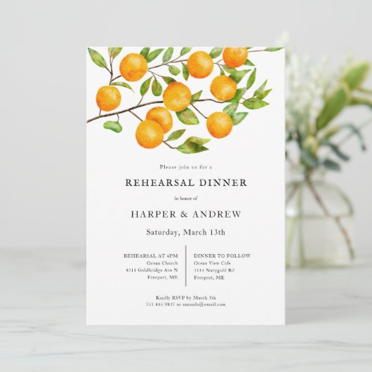 Rustic Citrus Wedding Rehearsal Dinner Kaart (Staand voorkant)
