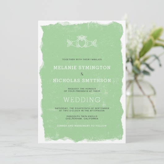 Rustic Claddagh Irish bruiloft nodig, 3991 Kaart (Staand voorkant)