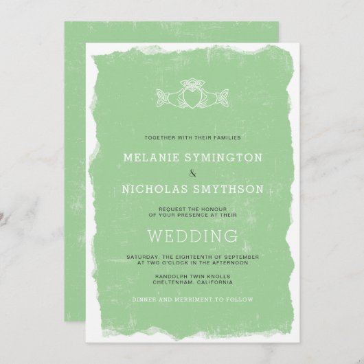 Rustic Claddagh Irish bruiloft nodig, 3991 Kaart (Voorkant / Achterkant)