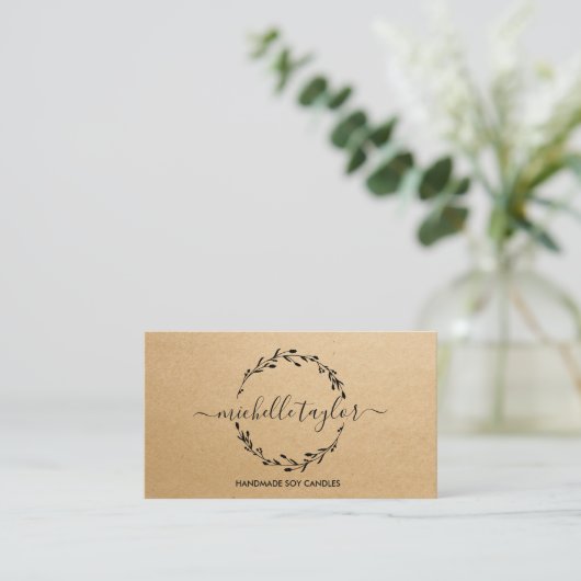 Rustic Classic Lavender Wreath Logo Kraft Visitekaartje (Staand voorkant)