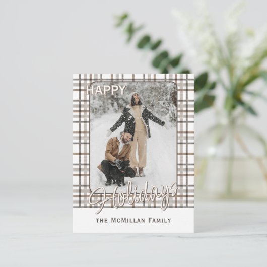 Rustic Classy Elegant Plaid Pattern Feestdagenkaart (Staand voorkant)