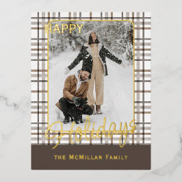 Rustic Classy Elegant Plaid Pattern Gold Folie Feestdagen Briefkaart